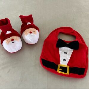 Festive Red Santa Baby Bib and Booties Set